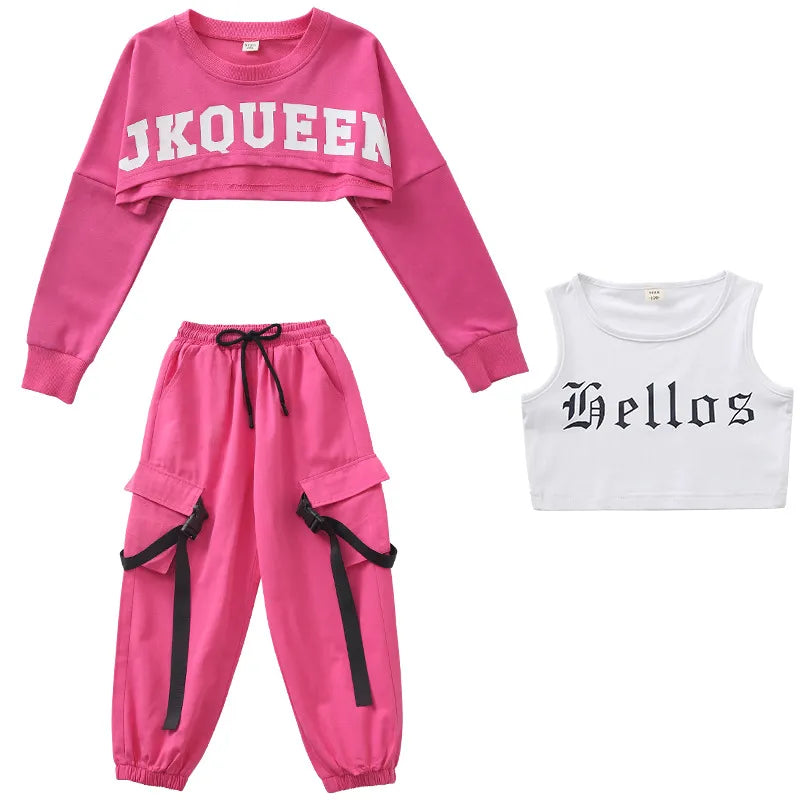 Girls Jazz Dance Performance Dress Girls Hip-hop Suit Cool Belly Button Exposed Clothing Children's Hip-hop Fashion Clothes