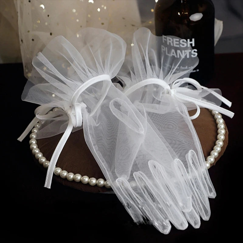 New Original Vintage Gloves Hepburn Black Satin Thin Bowknot Stage Banquet Bride Accessories ST-0025-A