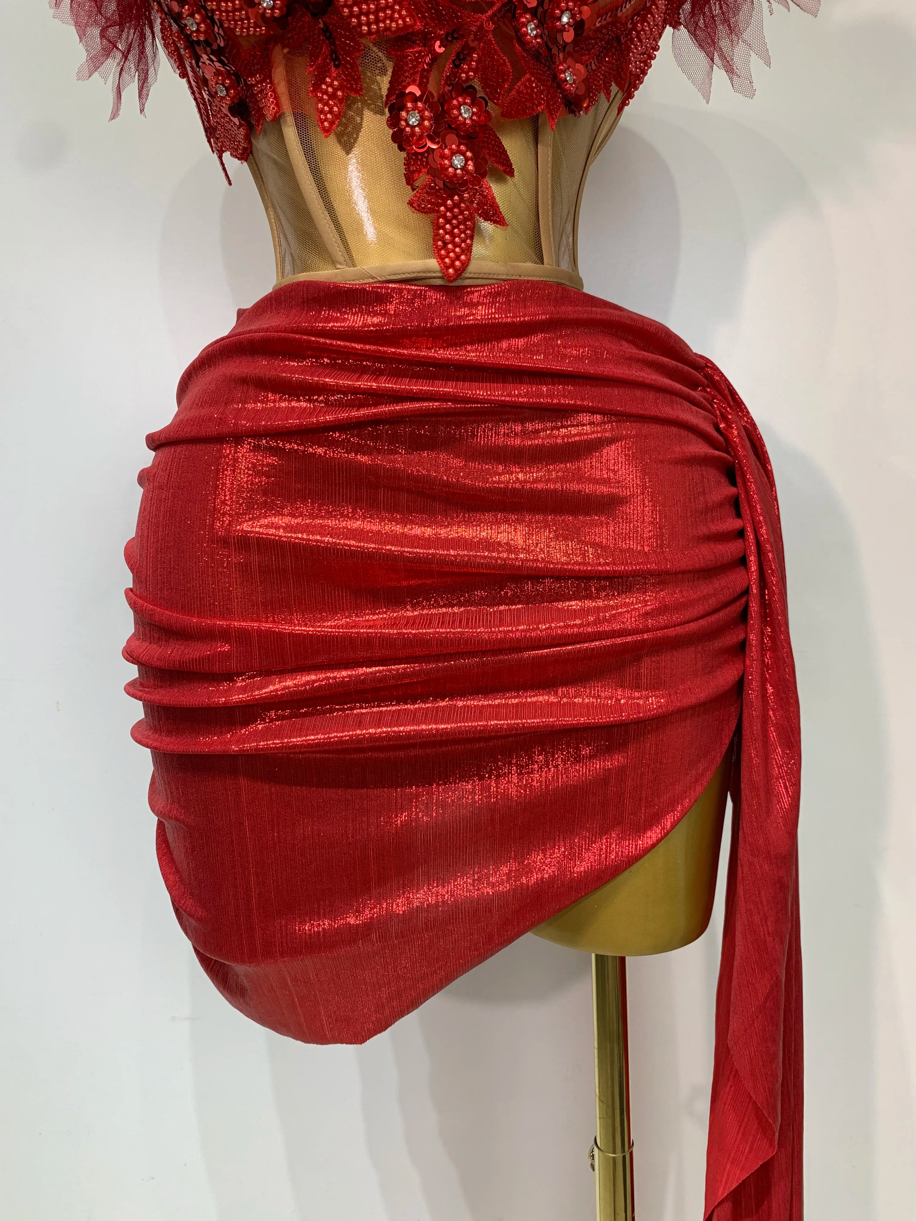 Women Sexy Two Pieces Set Beading Bodycon Mini Dress Nightclub Evening Party Celebrate Birthday Bar Singer Performance Costume