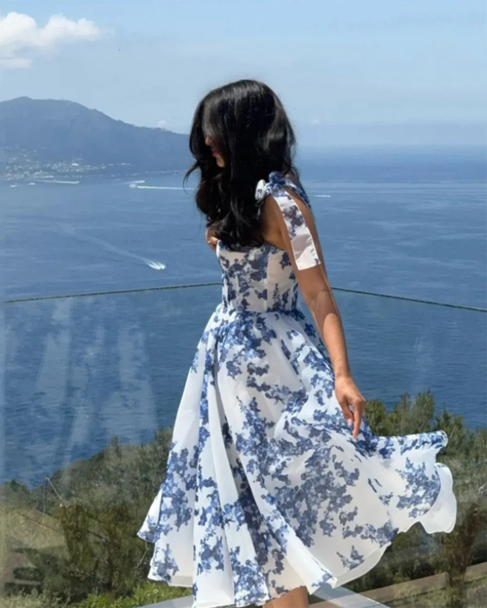 Pink Skyblue Color Women Sleeveless Square Collar A-Line Long Maxi Dress Celebrate Summer Vacation Beach Style Birthday Dress