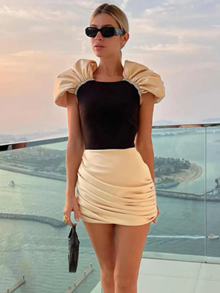 Women Summer Celebrity Sexy Diamonds Patchwork Ruched Mini Gowns Dress 2025 Elegant Evening Party Club Vestido