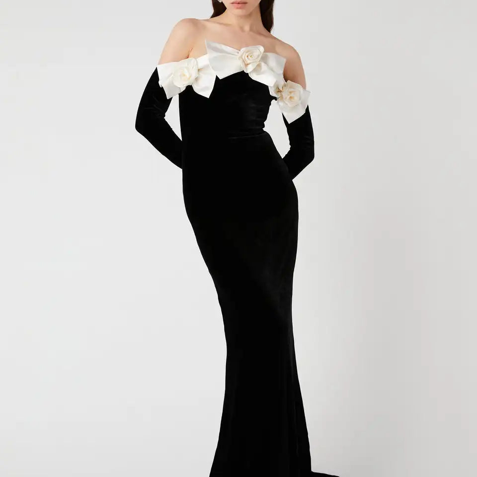 Winter Style Women Long Sleeve Sexy Off the Shoulder Floor-length Dress Velvet Elegant Evening Party Celebrate Dress