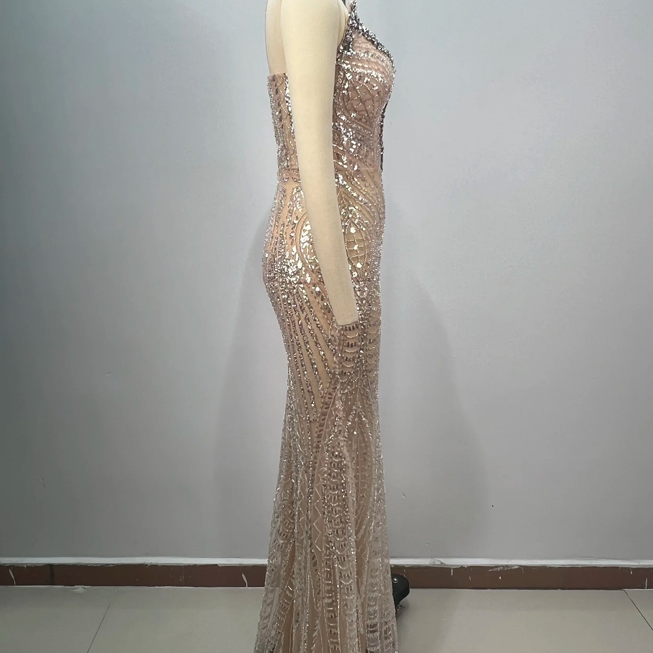 Luxury Diamond Champagne Sequins Sexy  Straplerss Ankle Length Dress Woman Birthday Party Dress Celebrity Cocktail Party Vestido