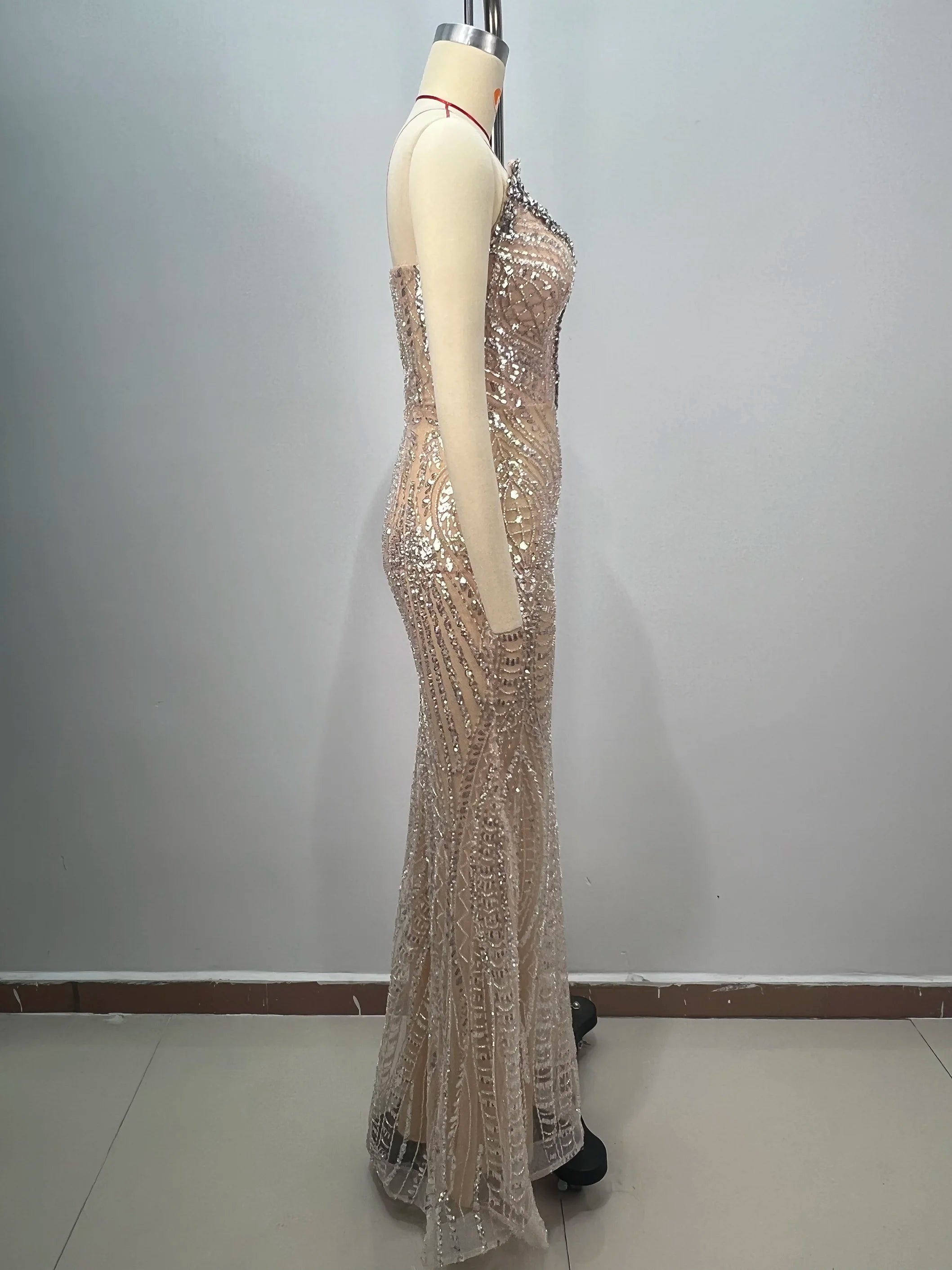 Luxury Diamond Champagne Sequins Sexy  Straplerss Ankle Length Dress Woman Birthday Party Dress Celebrity Cocktail Party Vestido