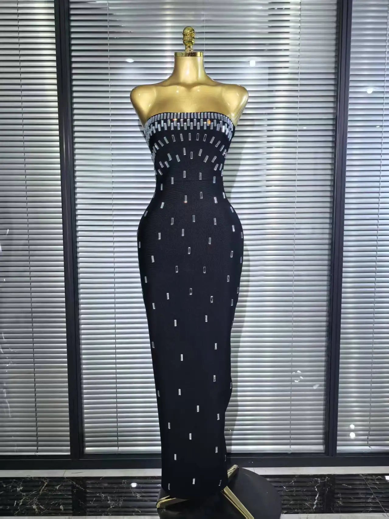 Women Sexy Strapless Shinning Crystal Bodycon Long Bandage Dress Elegant Evening Party Cockail Vacation Outfit