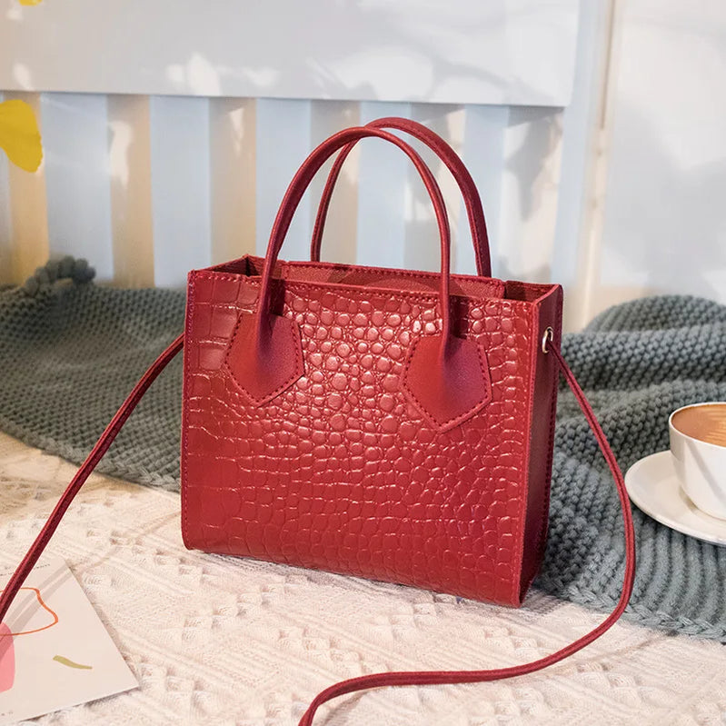 Fashion Crossbody Bag For Women All-Match Shoulder Bag Pu Leather Crocodile Pattern Messenger Bag Mini Square Tote Bag 2024 red