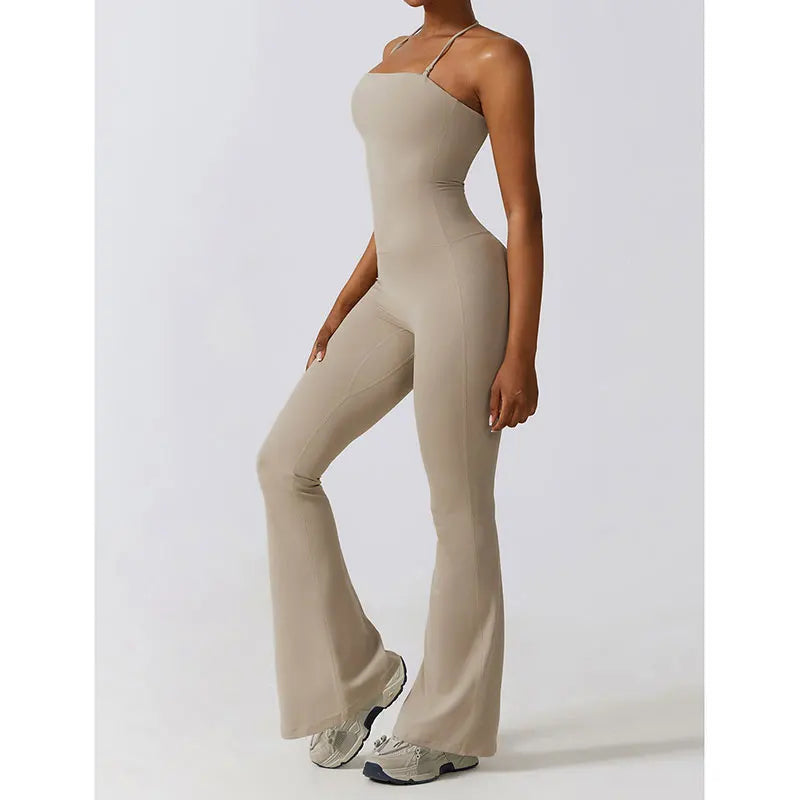 New Sports Jumpsuit for Women Fitness Flare Pants One Piece Yoga Suit Dance Gym Outfits Bodysuit Sportswear Workout Set Linen CHINA