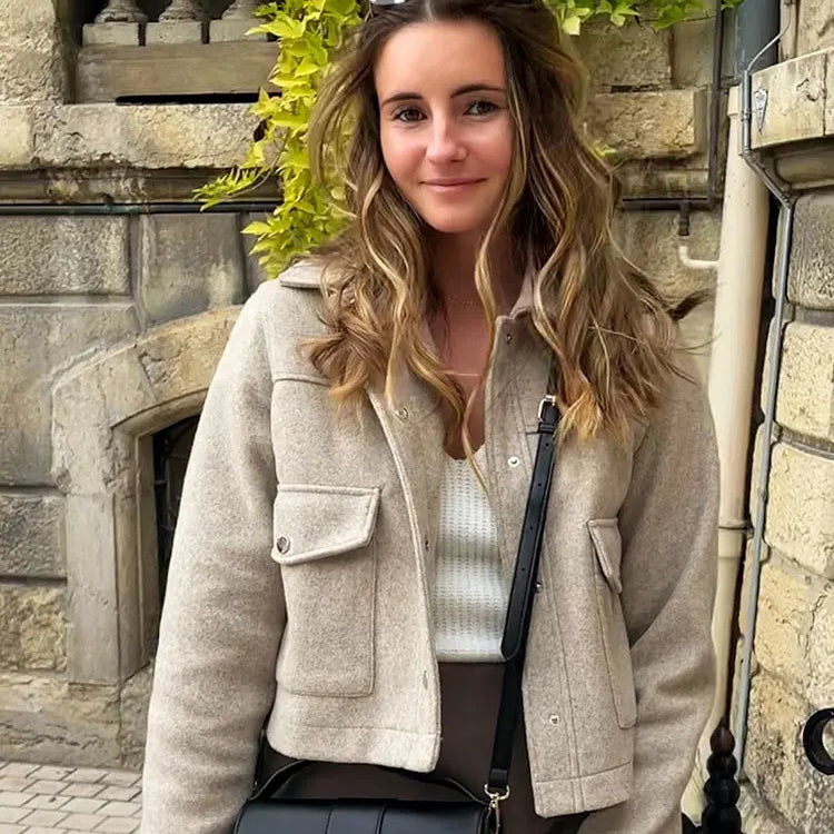 Women Fashion Woolen Coats Winter Trend Cotton White And Khaki Lapel Jackets Woman Warm Streetwear Mujer Casaco Y2k