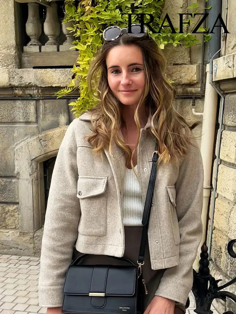 Women Fashion Woolen Coats Winter Trend Cotton White And Khaki Lapel Jackets Woman Warm Streetwear Mujer Casaco Y2k