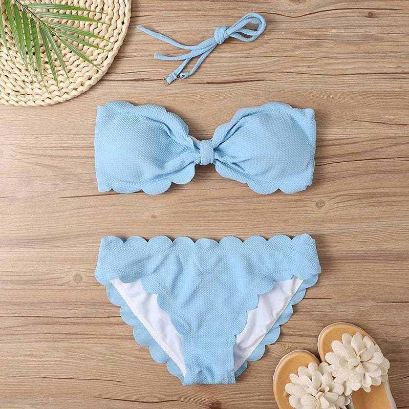 Sexy Bandeau Bikinis Women Brazilian Swimsuit Solid Swimwear Female Summer Beachwear Bathing Swimming Suit Bequine TJ2104-LAN