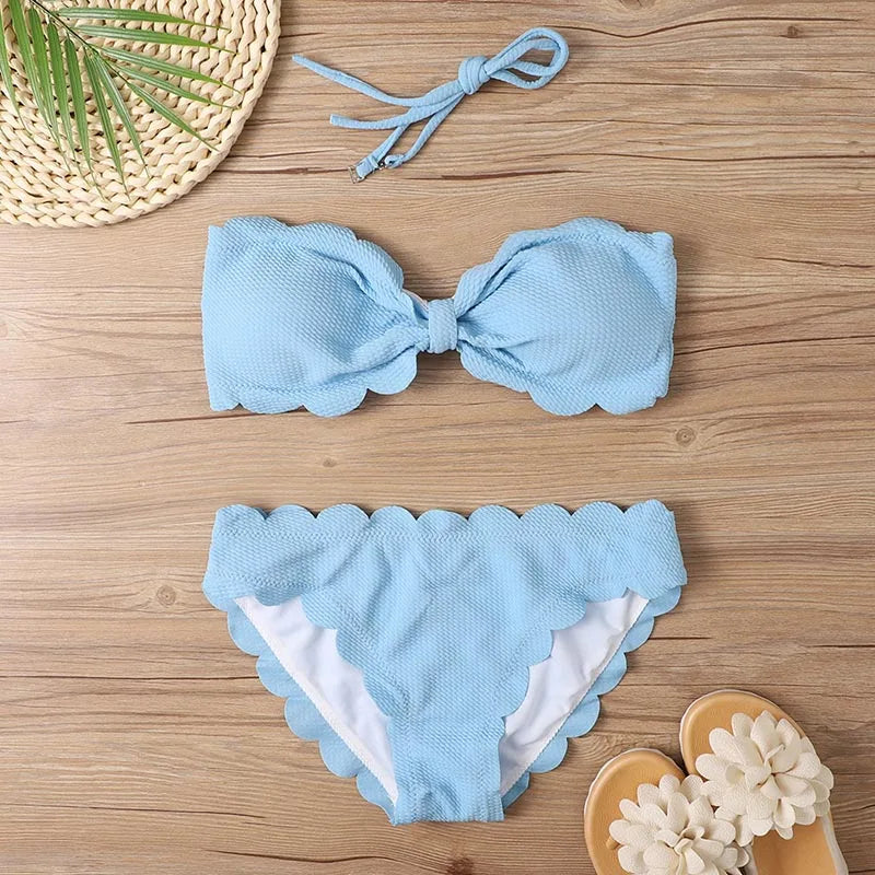 Sexy Bandeau Bikinis Women Brazilian Swimsuit Solid Swimwear Female Summer Beachwear Bathing Swimming Suit Bequine TJ2104-LAN
