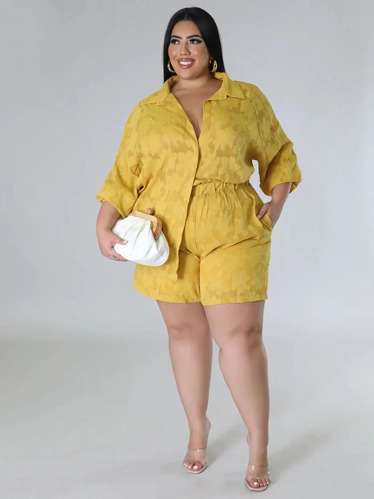 Wmstar Plus Size Two Piece Sets Women New Matching Sets Loose Shirts Top Shorts Tracksuit Casual Summer Wholesale Dropshipping