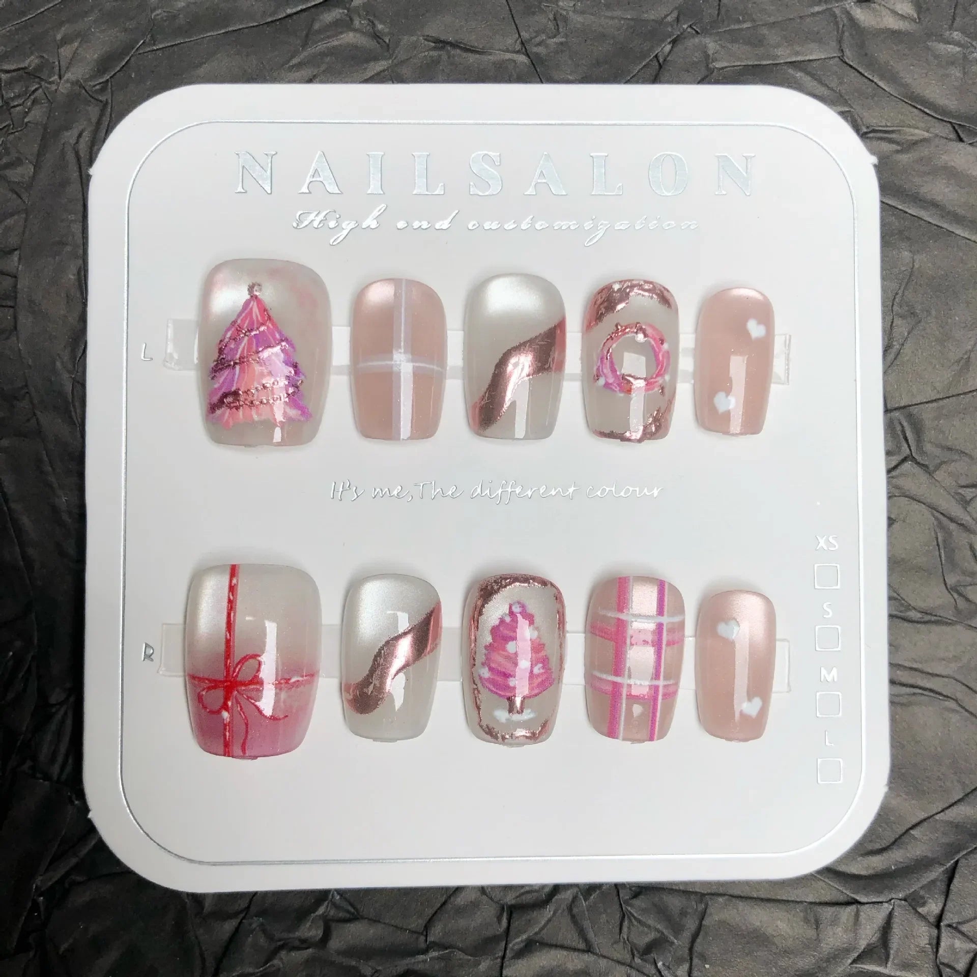 24Pcs Short Square Fake Nails Press on 3D Snowflake Christmas Tree Full Cover Nails Tips Cat's Eye Gilded Detachable False Nails