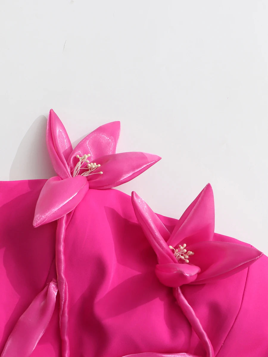 TWOTWINSTYLE Solid Slimming Spliced Appliques Elegant Dresses for Women Srtapless Sleeveless Split Dress Femlae Fashion Clothing