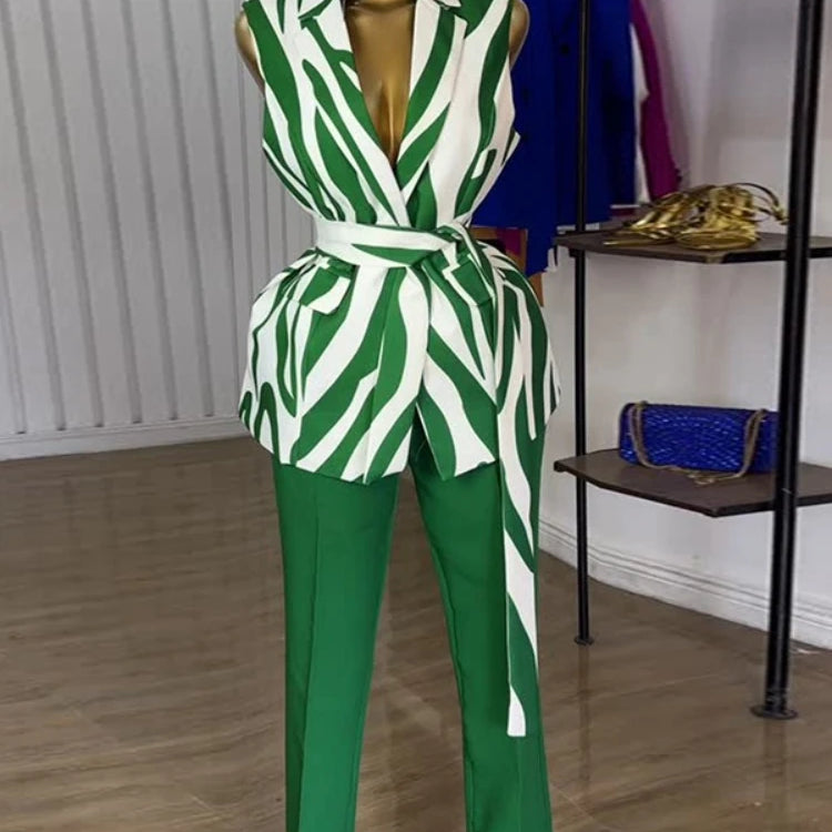 CM.YAYA Fashion Women's Set Sleeveless Notched Collar Blazer Tops and Pants Sets 2025 Summer OL Street Two 2 Piece Sets Outfits