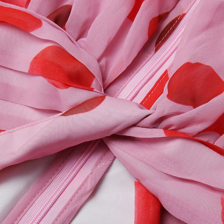 TWOTWINSTYLE Cut Out Ruched Patchwork Floral Dress For Women V Neck Long Sleeve High Waist Print Mini Dresses Female Clothes New