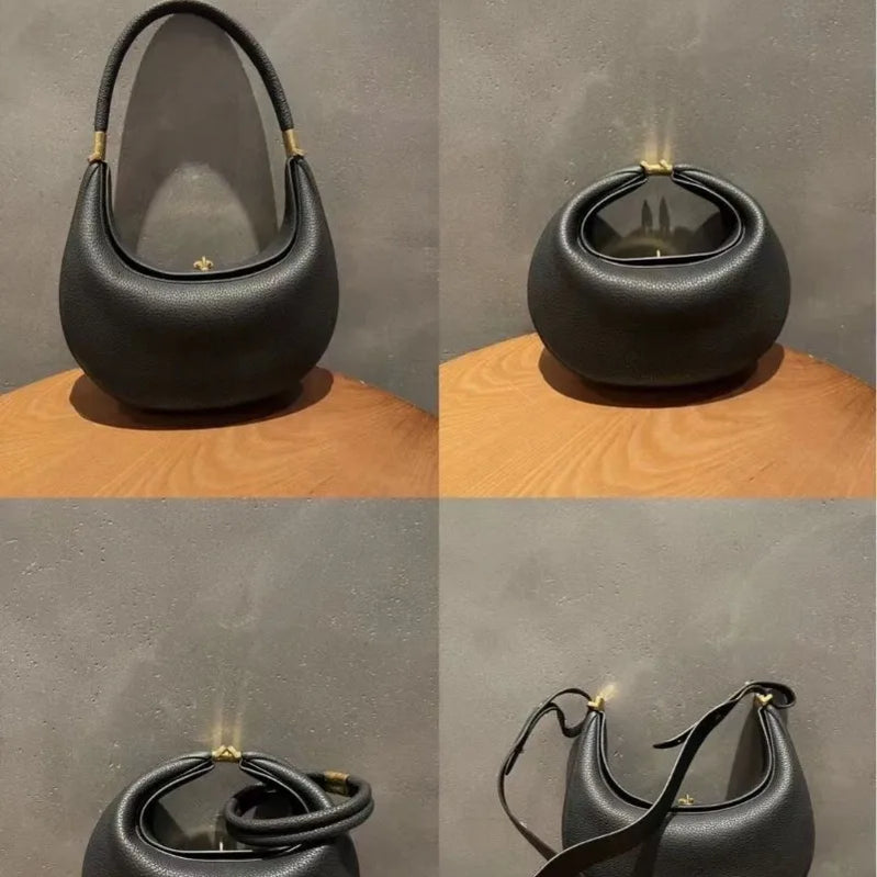 French Commuter Elegant Half Moon Underarm Shoulder Bags Women Luxury Cowhide Solid Color Handbag Female Casual All-match Bolsos