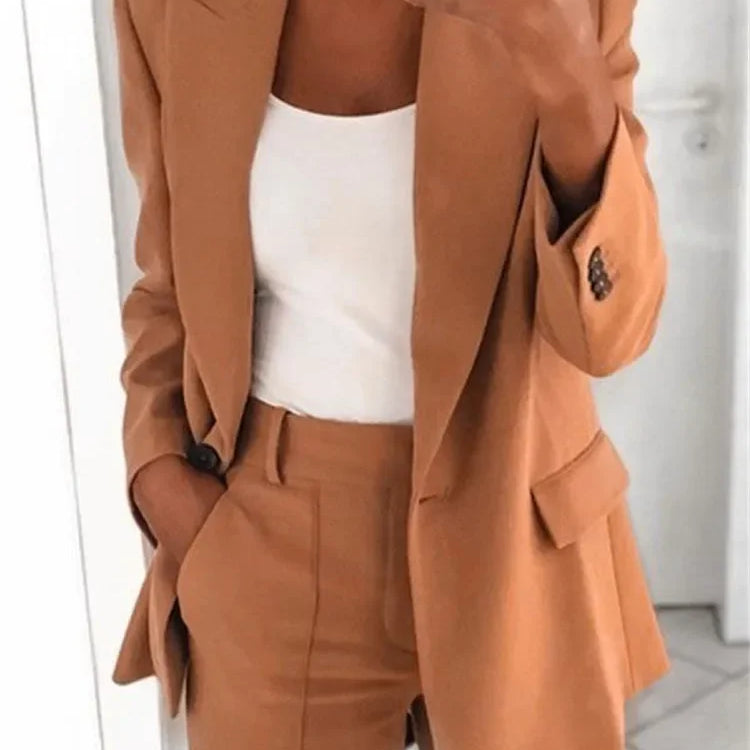 S-5XL Women's Blazer Casual Long-sleeved Top Solid Color Suit Collar Button Simple Temperament Commuter Plus Size Blazer Khaki TOP
