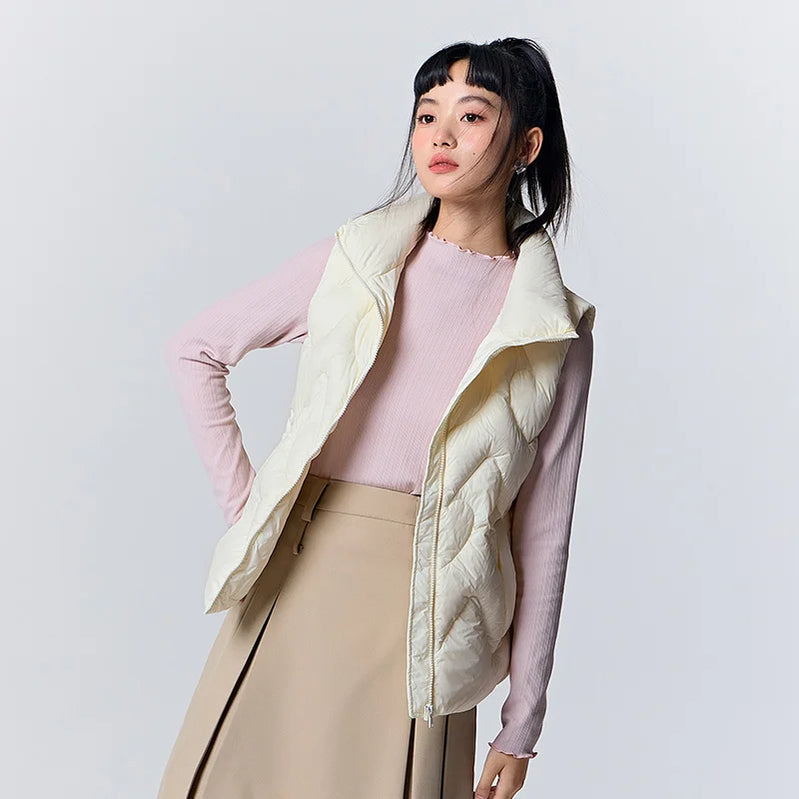 Down Vest Women Design Love Sweet Slim Winter New Stand Collar Three-proof Jacket white