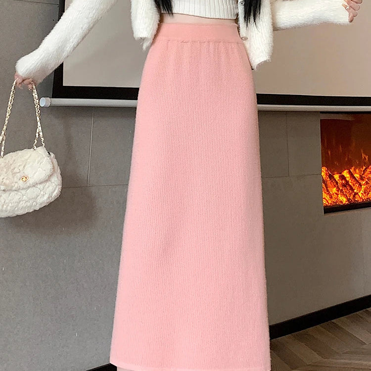 Women Sweater Skirt Pencil Knitted Skirt High Waist Skirts Womens Winter 2023 Long Warm Knitting Skirts Straight Split Bottoms