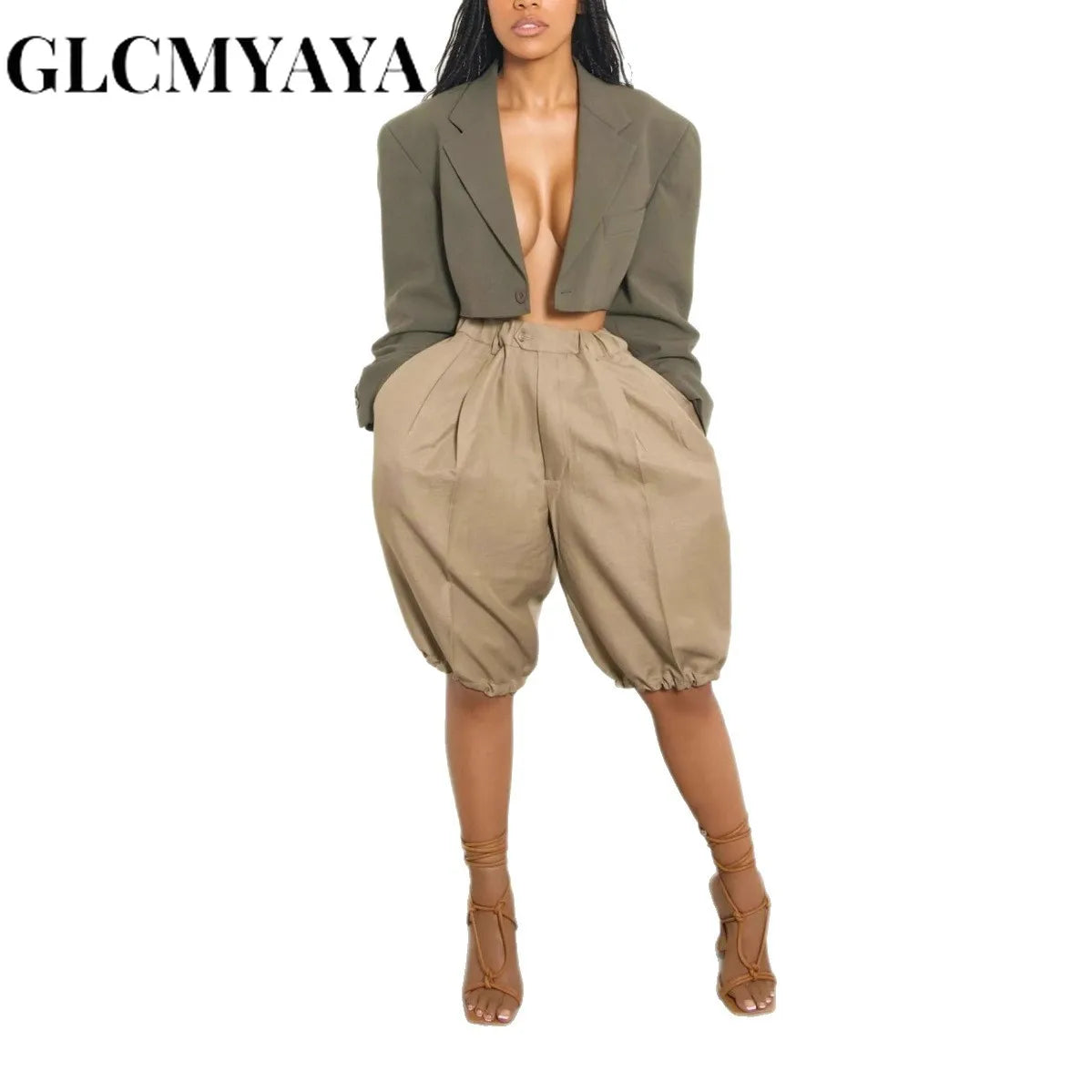 GLCMYAYA Women Street Holiday Vacation Knee Length Bloomers Pants 2025 Summer Fashion Active Casual Trousers