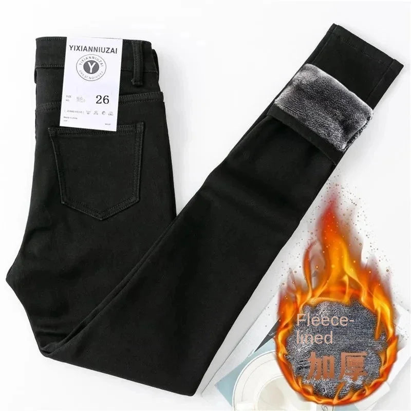 Skinny Velvet Lined Pencil Jeans High Waist Thicken Warm Denim Pants Winter Women Stretch Pantalones Skinny Casual Vaqueros New