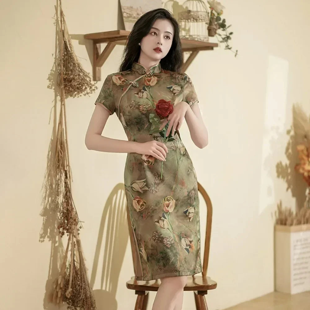 Cheongsam Qipao Moda Roupas Casual Elegante Estilo Étnico Vestido Vintage para Mulheres Streetwear Roupas Femininas Festa Chinesa