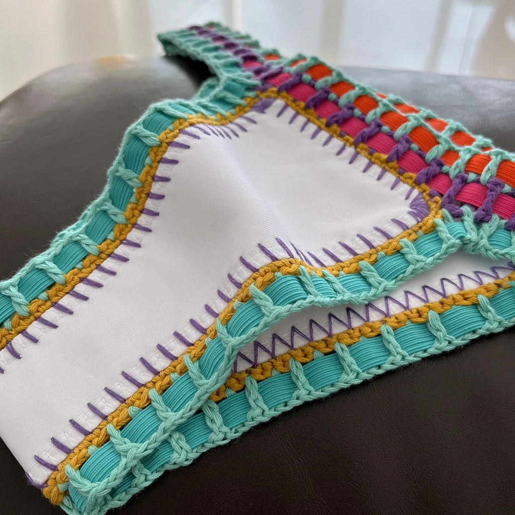 Women White Mulit Handmade Crochet Bikini Set Sexy Boho Swimwear Brazil Reversible Crochet Swimsuit Cute Bathing Suit Beachwear