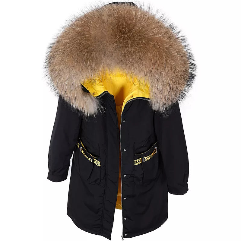 Real Fur Down Jacket Women Long Coat Warm Outwear Big Fur Collar Luxury Female Clothes Parkas Puffer Jacket no placket 2