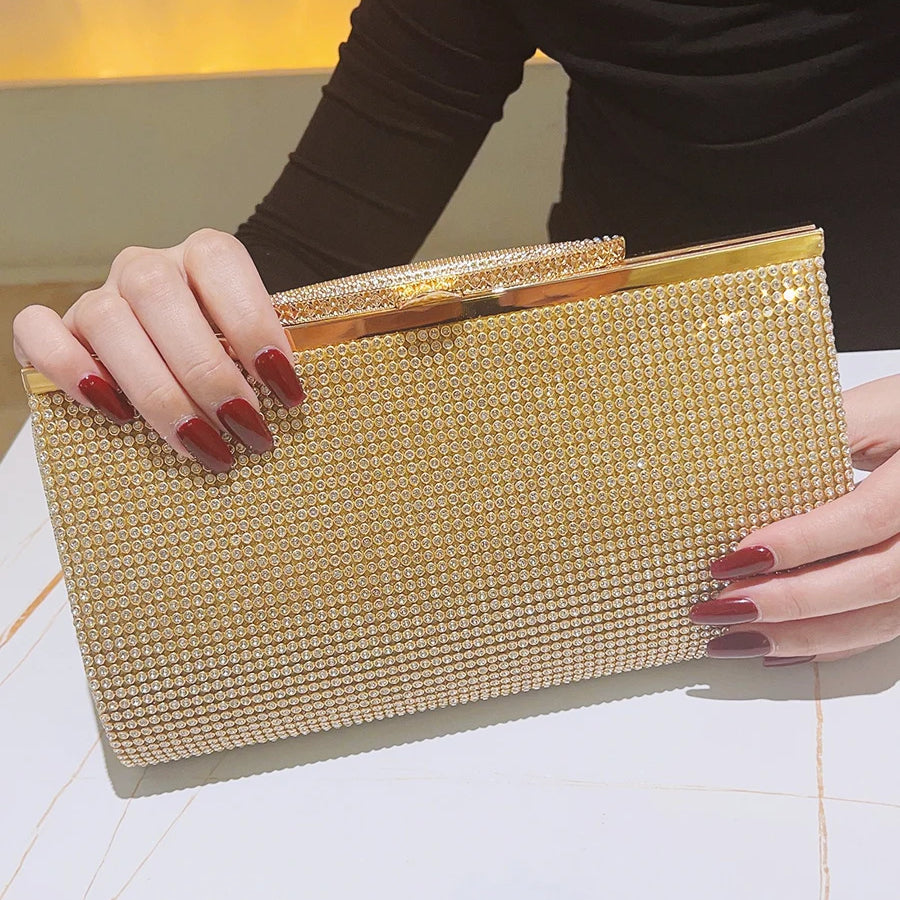 Glitter Rhinestone Clutch For Women Crystal Purse Crossbody For Bridesmaid Wedding Party Handbag Luxury Silver Evening Bag