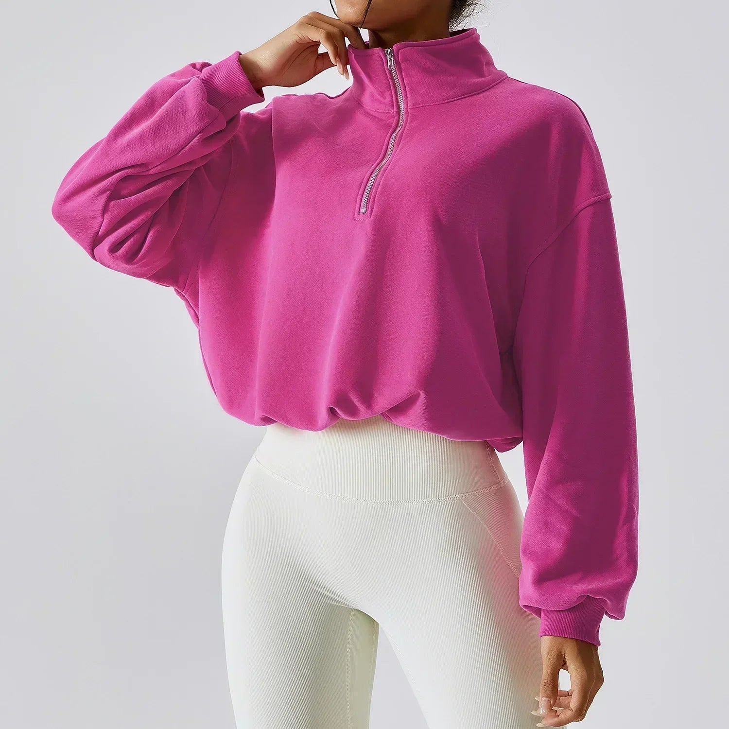Yoga Pullover High Neck Fitness Sports Sweater Women's Running Rope Zipper Women's Loose Long sleeved Sweater plum