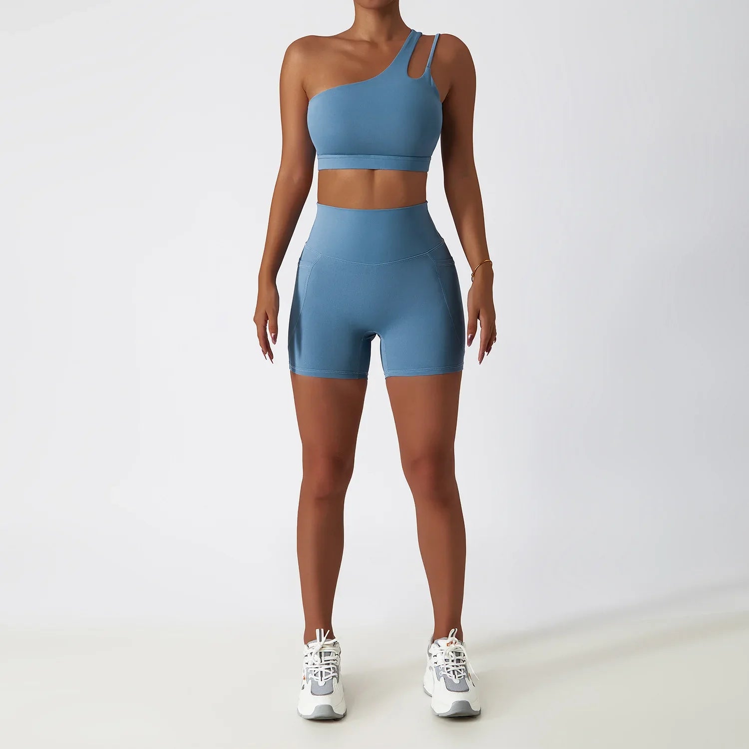 Women Seamless One Shoulder Yoga Set Sexy Sports Bra Workout High Waist Yoga Suit Leggings Workout Set Fitness Suits Sportswear A5