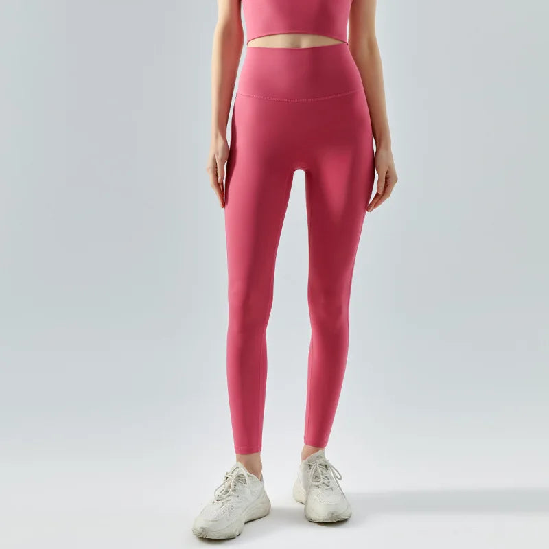 Emily Sportswear Naked High Waist Tight Yoga Pants Double-sided Brushed Peach Buttocks Lifting Running Sports Fitness Leggings Rose CHINA