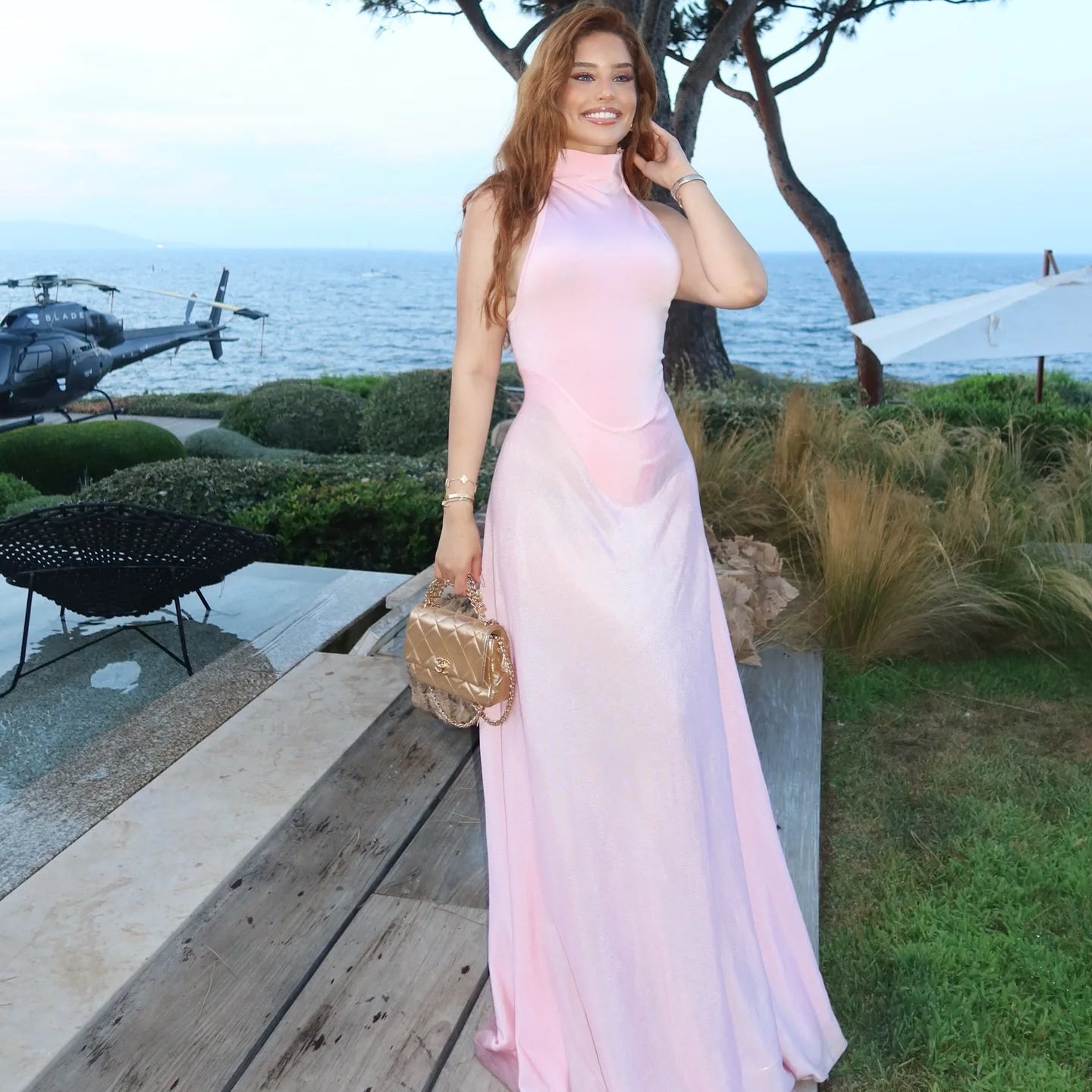 Pink Color Women Celebrity High Street Backless Satin Long Dress Fashion Birthday Party Celebrate Evening Dress Vestido