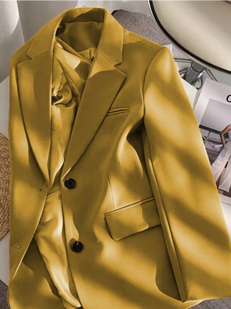 Women Jackets Pink Small Suit Women's Coat Casual Small Loose Korean Version Small Suit Women's Design Sense Blazer Women Yellow