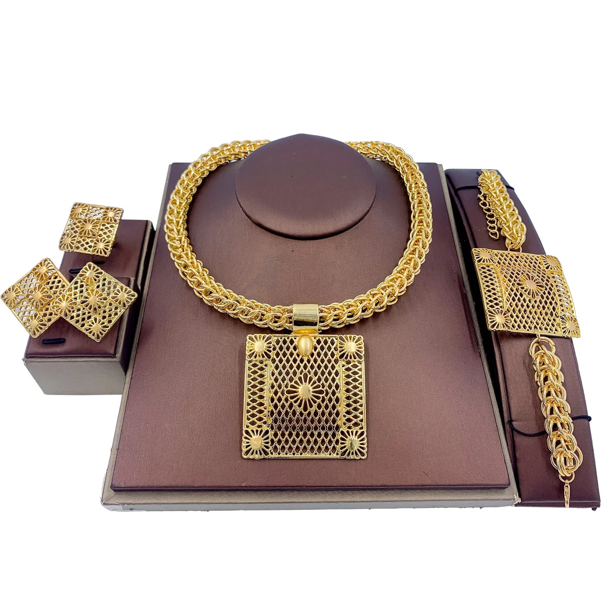 Dubai Gold Plated Jewellery for Women Luxury Indian Wedding Jewelry Sets Nigerian Bridal Costume Party 24k Necklace Earring LFH-32 Resizable 45cm