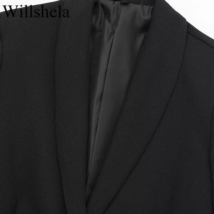 Women Fashion Satin Black With Feather Blazer Jacket Vintage Notched Neck Single Button Long Sleeves Female Outfits