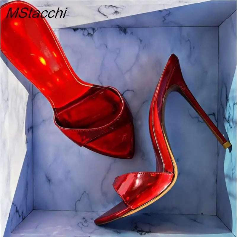 Laser Dazzling Color Sandals For Women Slippers Summer Star Style Very High Heel Shoes Peep Toe Ladies Stiletto Sandals 2025