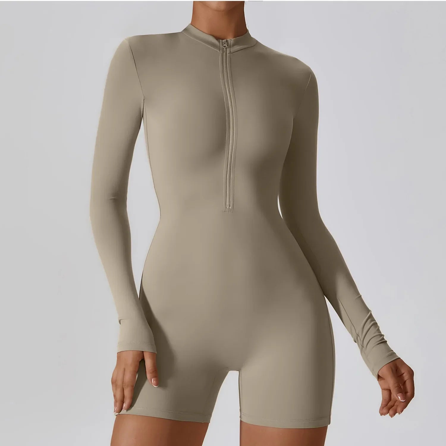 Yoga Jumpsuit Women Seamless Sports Zipper Jumpsuit Set Gym Long Sleeve Fitness Suit Elastic Gym Workout Bodysuit Athletic Wear flaxen