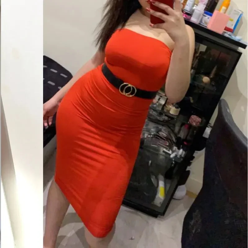 Bangniweigou Sexy Off Shoulder Tube Dress Summer Women Black White Basic Bodycon Sundress Strapless Stretchy Bandage Robe Femme Red