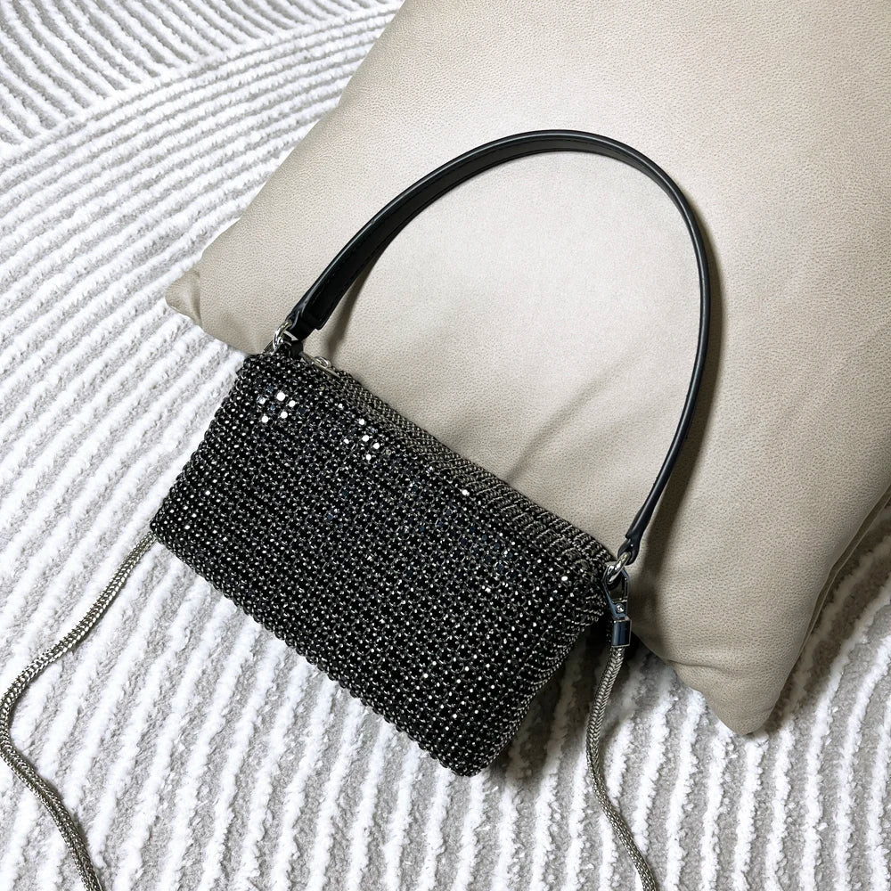 Handle Rhinestones Evening bag silver Crystal Bling Top Handle Bags for Women Purses and Handbags Luxury Designer Women's bag Black