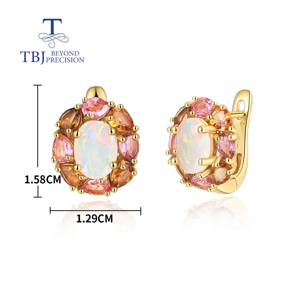 Light Luxury Gemstone Natural Opal Tourmaline Elegant design earrings for women 925 sterling silver Anniversary gift