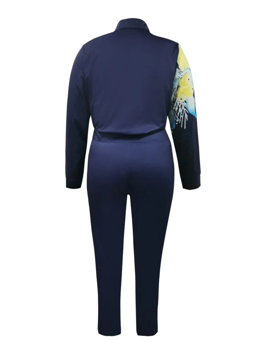 LW Plus Size Women Spring Summer Office Lady Elegant Long Sleeve Turndown Collar Shirt Floral Print Regular Fit Pants Set