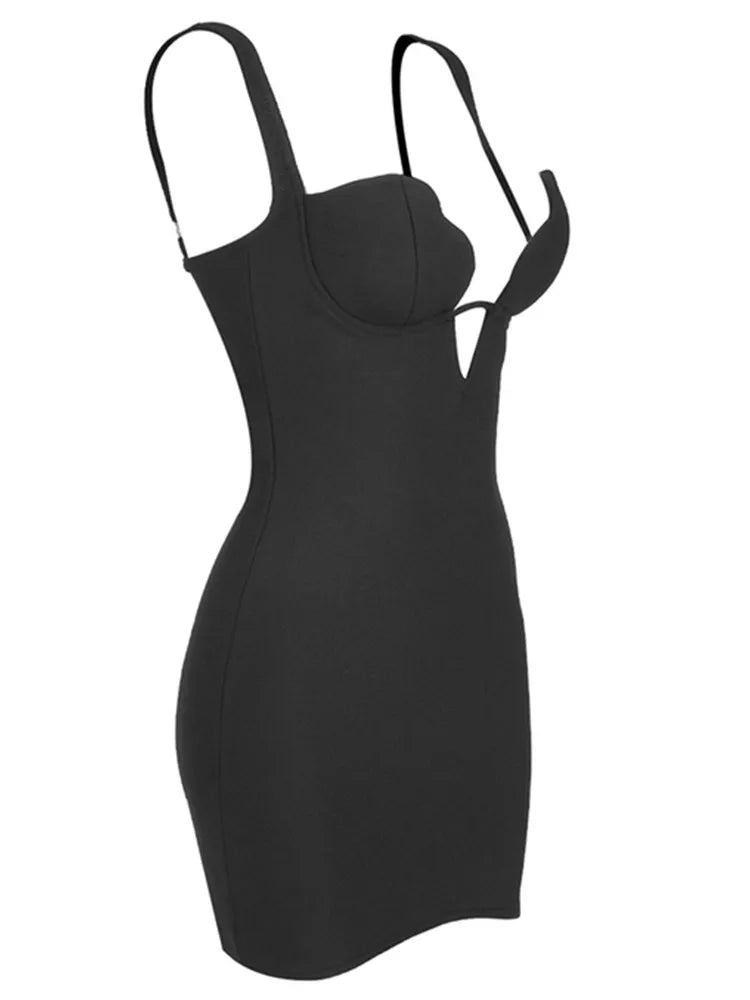 Women Celebrity Summer Sexy V Neck Backless Black Mini Bodycon Bandage Dress 2024 Elegant Evening Club Party Outfit