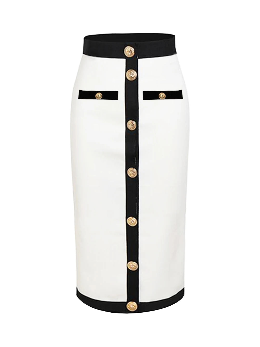 est Women Button Patchwork White Black Bodycon Bandage Skirt 2023 Designer High Waist Party Club Pencil Skirt 60cm