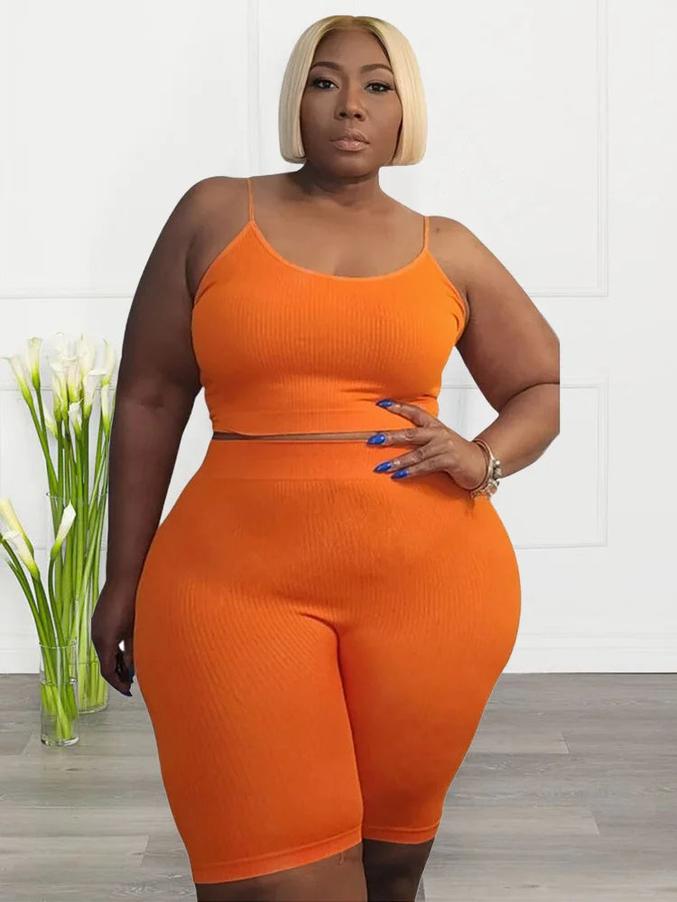 Wmstar Plus Size Shorts Sets Vest Crop Top and Pants Matching Set Casual Cycle Bike Outfits Two Piece Set Wholesale Dropshipping