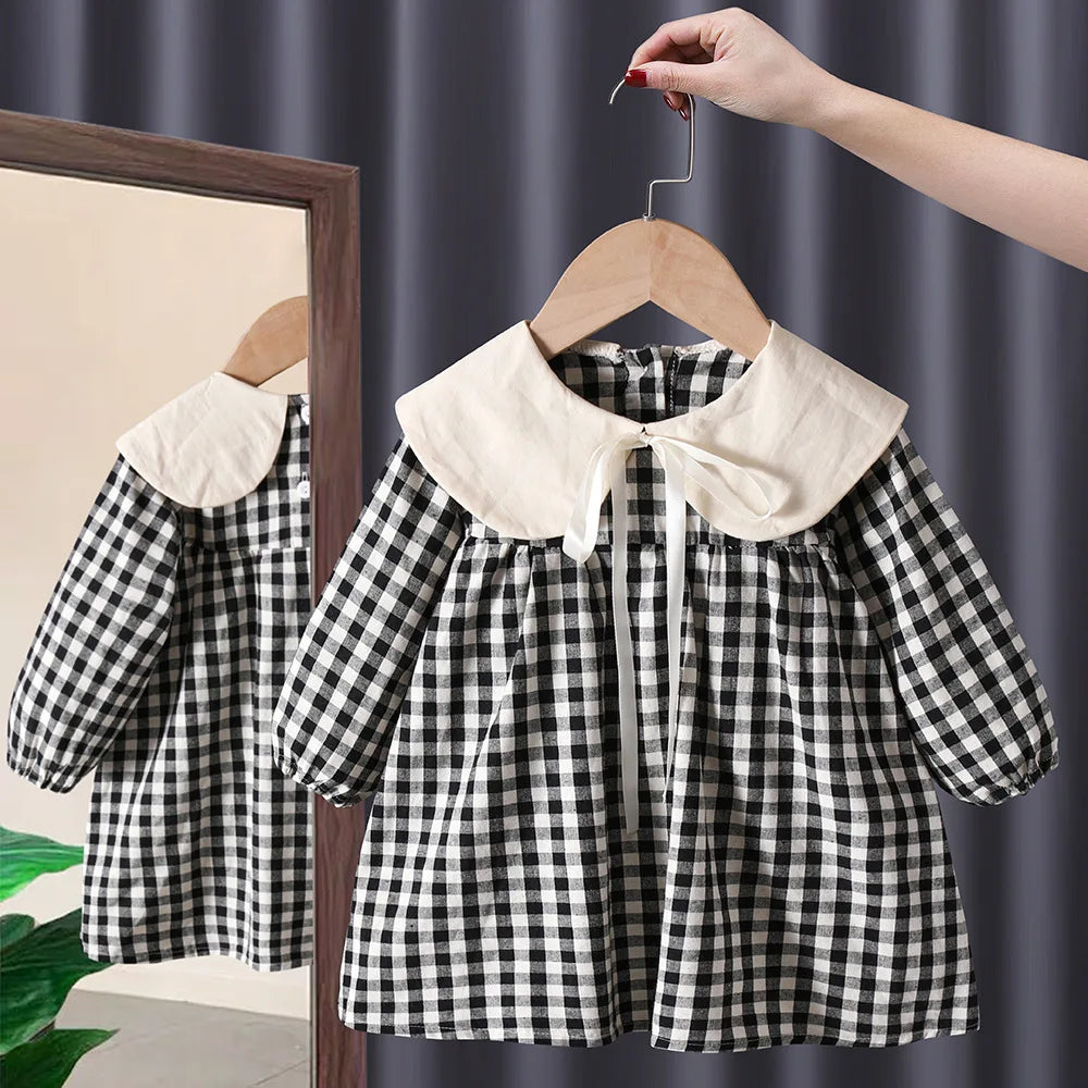 Baby Girls Floral Princess Dress Spring Autumn Korean Style Long Sleeve Big Turn Down Collar Kids Girl Dresses Summer 2024 New Dress I