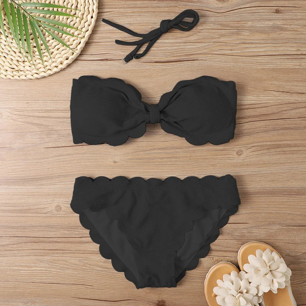 Sexy Bandeau Bikinis Women Brazilian Swimsuit Solid Swimwear Female Summer Beachwear Bathing Swimming Suit Bequine TJ2104-HEI