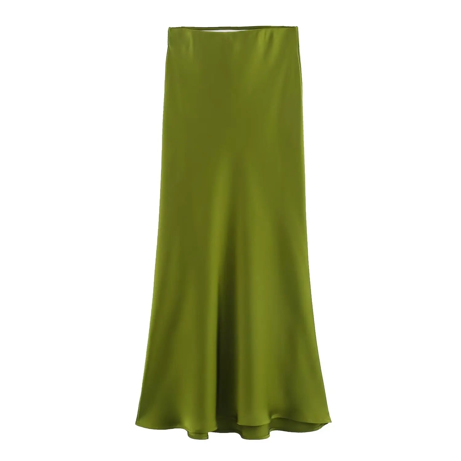 TRAFZA Women Fashion Skirts New Solid Satin Silk Texture Tight Skirt Woman Beach Style Chic And Elegant Women's Mermaid Skirt green