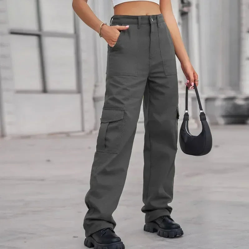 Women's trend cargo pants women New denim with semi elastic design personalized and versatile workwear pants